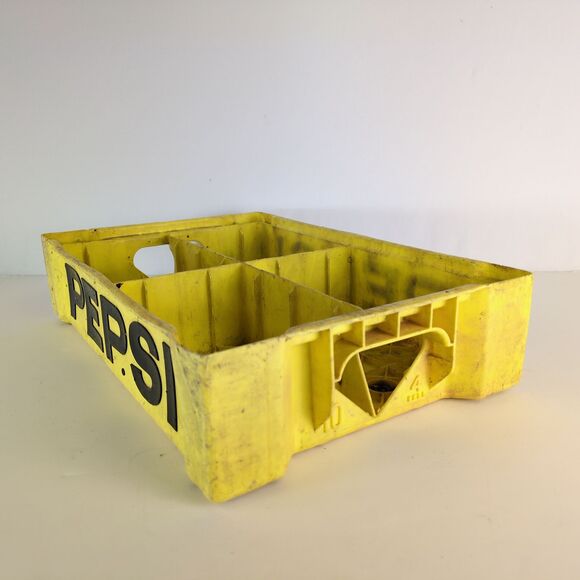 Vintage Yellow Black Plastic Pepsi Cola Crate 4 Cell Tray 18x12x4" Union Carbide - Picture 5 of 7